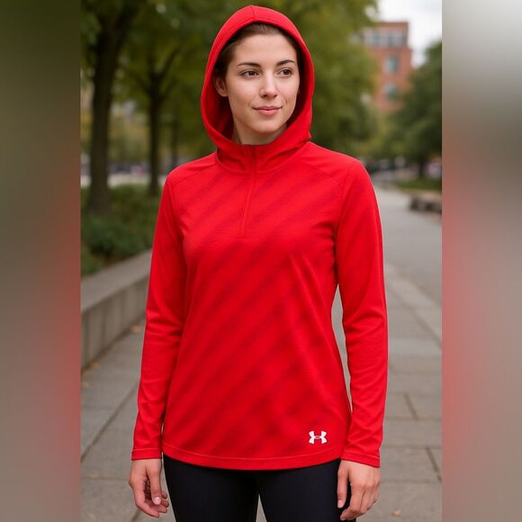 NWT Under Armour Women’s Small Red Loose Fit Hoodie Sweatshirt Athletic Top - Picture 1 of 5